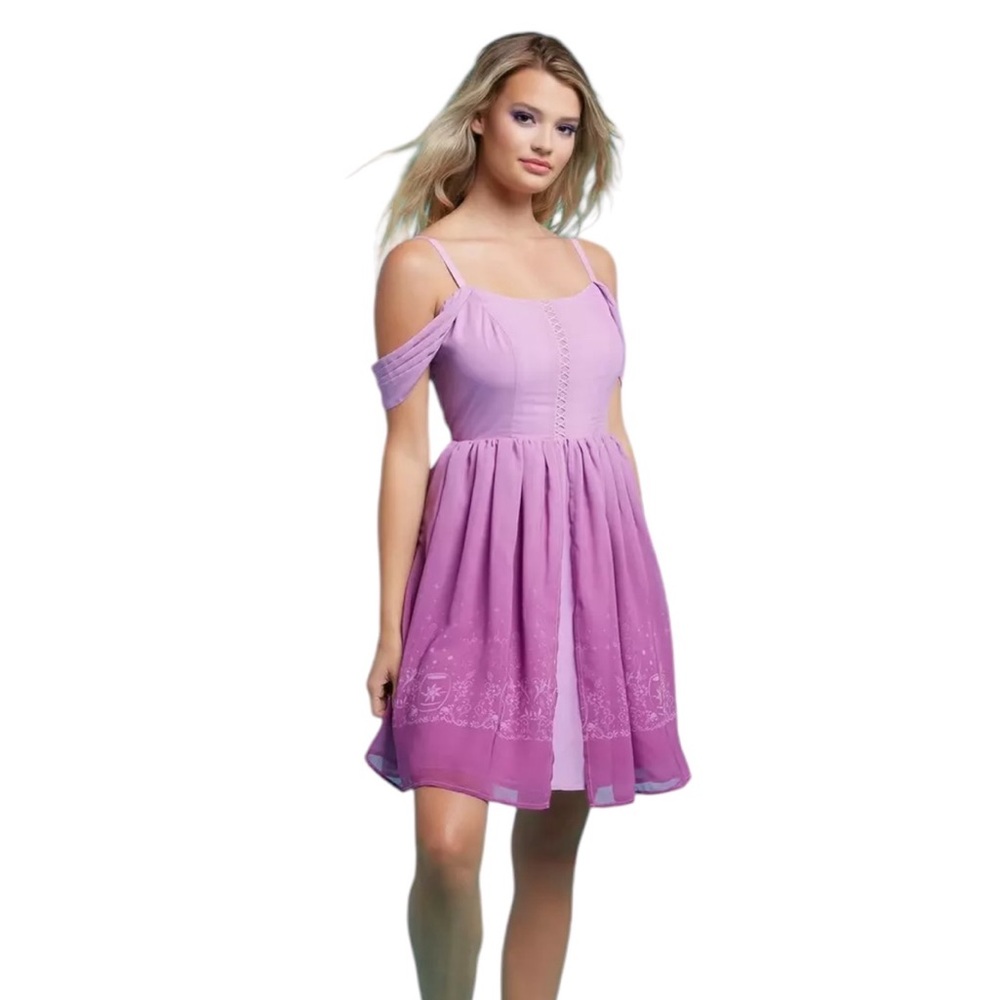 Disney Lavender Off-Shoulder Lace-Up Skater Dress - Picture 2 of 15